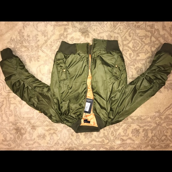Heavy Olive Green Cropped Bomber Jacket - Picture 2 of 4